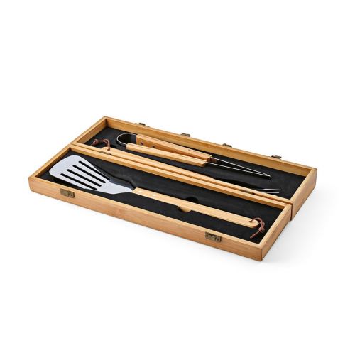 TURNER - Set barbecue bambou,mallette: pince, fourchette et spatule