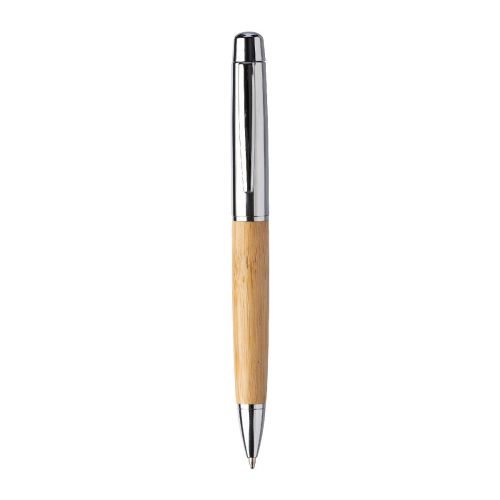 ANKE - Stylo bille twist en acier inoxydable et bambou 