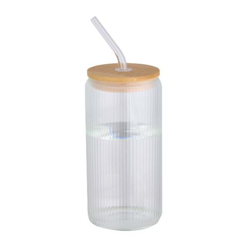 MIRAGE -Pot de 500 ml en verre borosilicate simple paroi avec couvercle en bambou