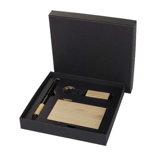 MINKA -Ensemble cadeau avec stylo bille en aluminium recyclé RCS, porte-clés et porte-cartes RFID