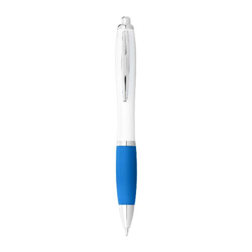 NASH - Stylo bille avec corps blanc et grip coloré  (encre bleue)