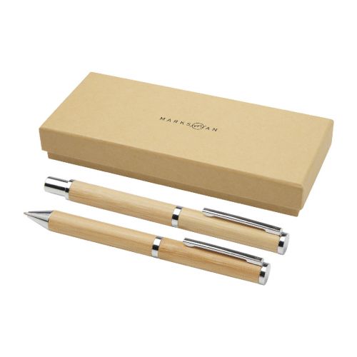 APOLYS -Coffret cadeau stylo bille et stylo roller en bambou (encre noire)