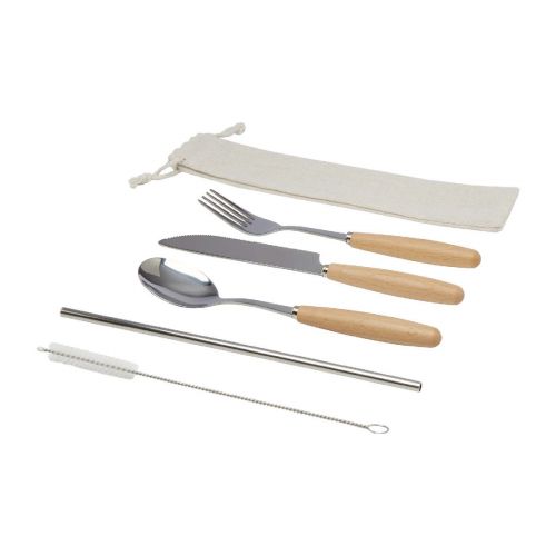 ROOT -Ensemble de couverts 5 pièces en acier inoxydable et bois de hêtre