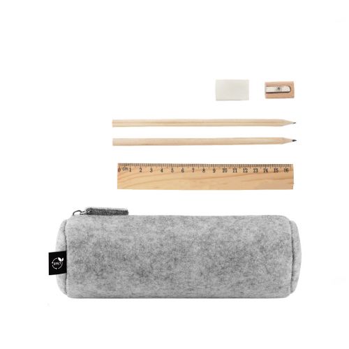 NOMAD - Trousse multi-usages en feutre recyclé (100% rPET) avec règle, crayons, gomme et taille-crayon