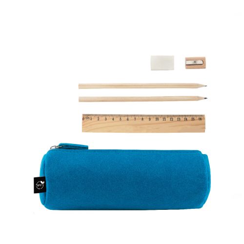 NOMAD - Trousse multi-usages en feutre recyclé (100% rPET) avec règle, crayons, gomme et taille-crayon