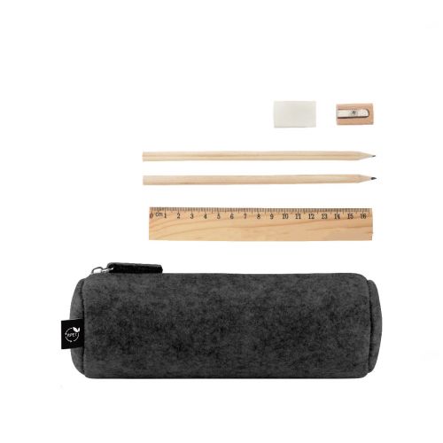 NOMAD - Trousse multi-usages en feutre recyclé (100% rPET) avec règle, crayons, gomme et taille-crayon