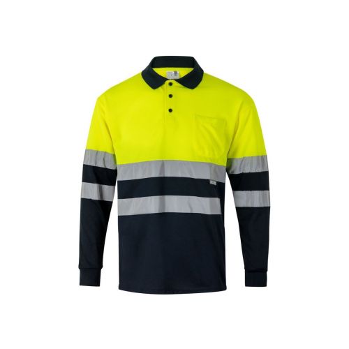 VL VULCAN - Polo bicolore (160g/m²) à manches longues, en polyester (100%)