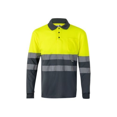 VL VULCAN - Polo bicolore (160g/m²) à manches longues, en polyester (100%)
