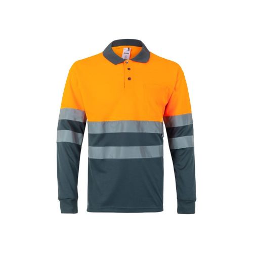 VL VULCAN - Polo bicolore (160g/m²) à manches longues, en polyester (100%)