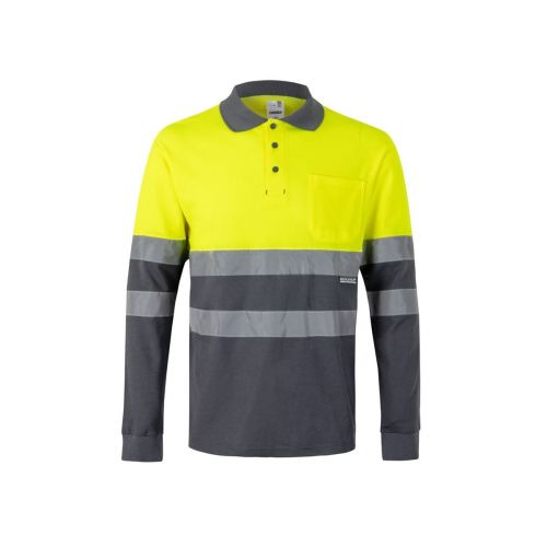 VL PLUTO - Polo piqué bicolore (150g/m²) à manches longues, en coton (55%) et polyester (45%)