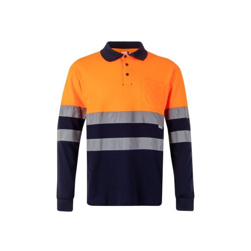 VL PLUTO - Polo piqué bicolore (150g/m²) à manches longues, en coton (55%) et polyester (45%)