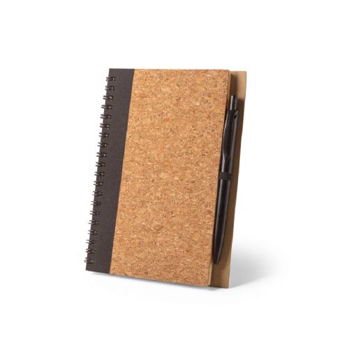 VICENTE - Carnet B6 en liège et polyester recyclé (100% rPET) avec stylo bille