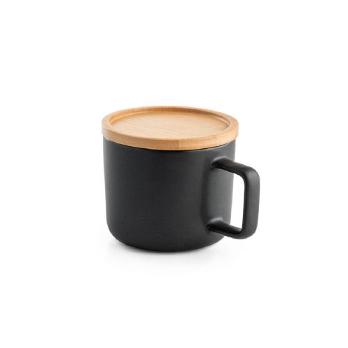 FANGIO - Tasse en céramique 220 mL avec couvercle et base en bambou