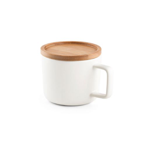 FANGIO - Tasse en céramique 220 mL avec couvercle et base en bambou