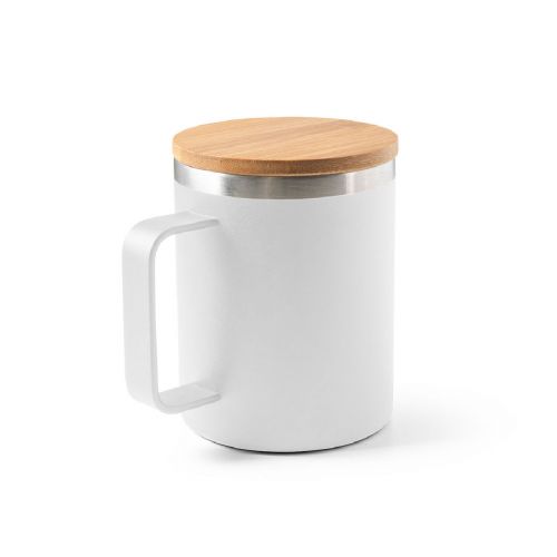 LAUDA - Mug en acier inoxydable recyclé à 90% avec couvercle en bambou 420 mL