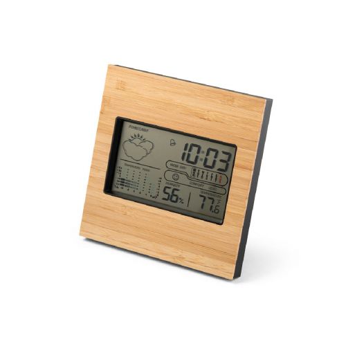 BROMLEY - Station météo de bureau avec écran LCD en ABS et bambou