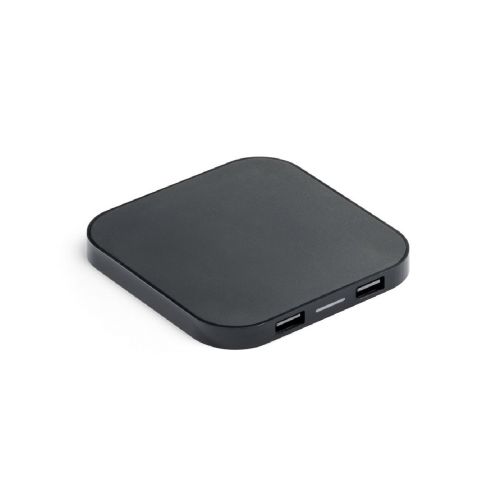 CAROLINE - Chargeur sans fil 15W superfast avec HUB 2 ports USB-A en ABS recyclé (60 % rABS)