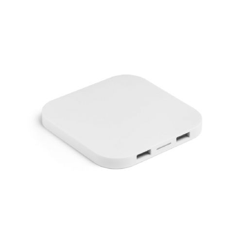 CAROLINE - Chargeur sans fil 15W superfast avec HUB 2 ports USB-A en ABS recyclé (60 % rABS)