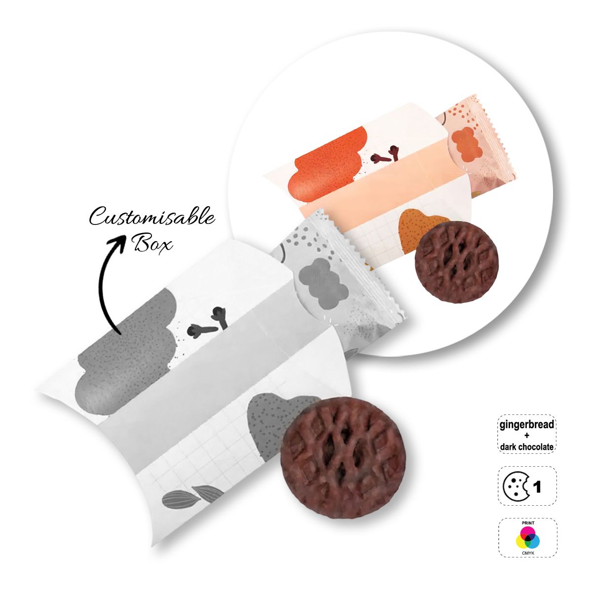 PILLOW COOKIE - biscuit tendre et épicé enrobé de chocolat, 97x122x30 mm | GL810702A