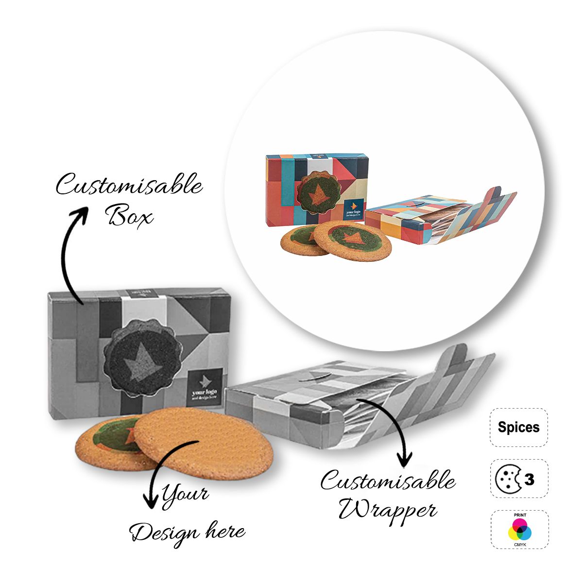 LOGO COOKIE - biscuits ronds et personnalisables, 100x68x20 mm | GL810709B