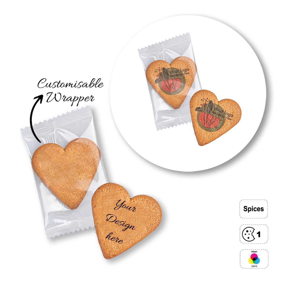 LOGO COOKIE - biscuits en forme de coeur, personnalisables, 100x60 mm | GL810711A