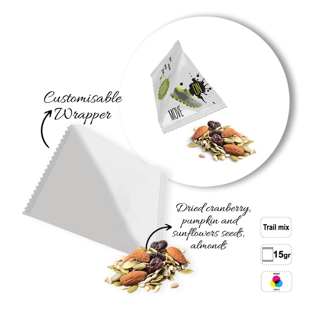 NATURAL PYRAMID - paquet de snacks aux fruits secs et graines, 70x70x70 mm | GL810834C