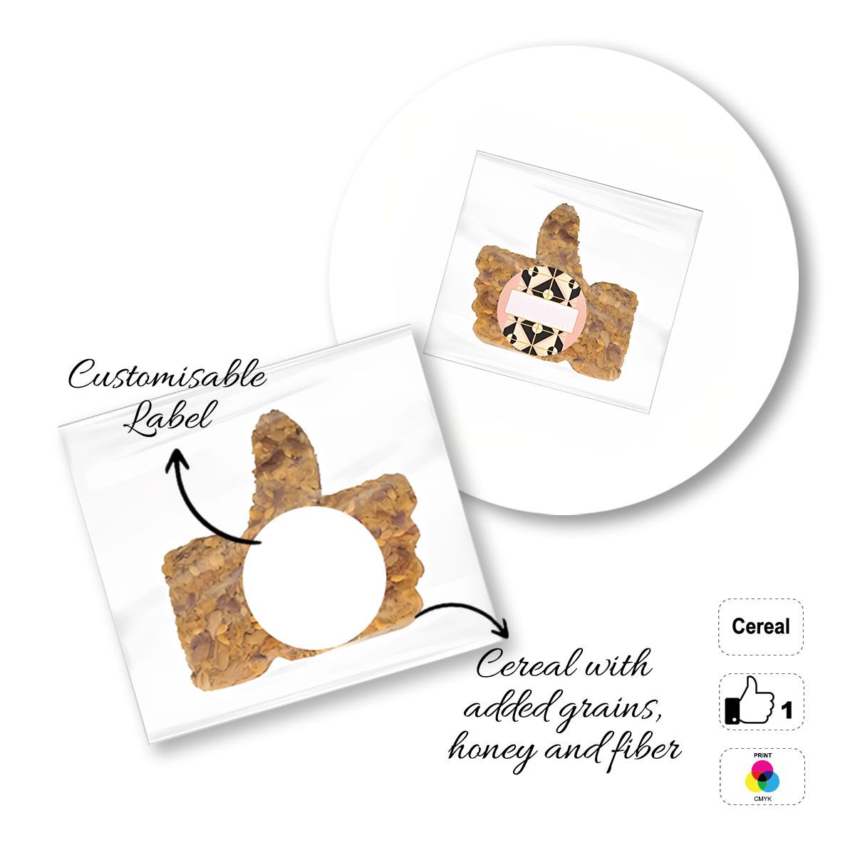 CEREAL4MAT - barre de céréales, différentes formes, 77x72 mm (etichetta diametro 40mm) | GL811103A