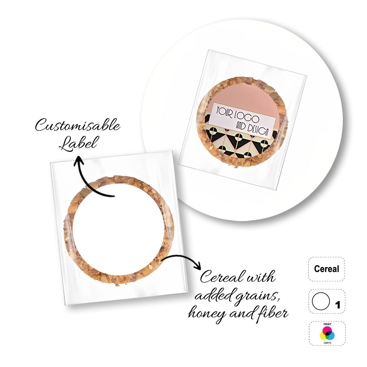 CEREAL4MAT - barre de céréales, différentes formes, 65x65 mm (etichetta diametro 50mm) | GL811103C