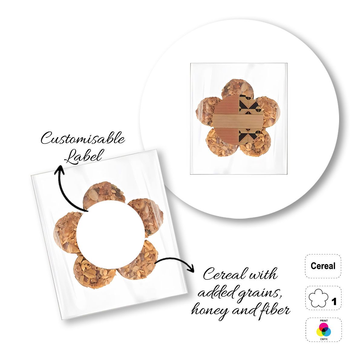 CEREAL4MAT - barre de céréales, différentes formes, 64x64 mm (etichetta diametro 40mm) | GL811103E