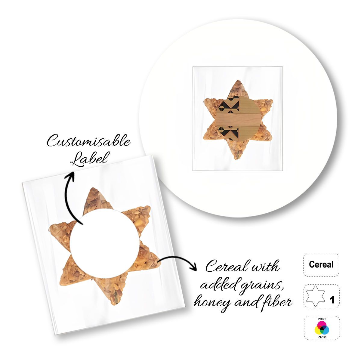 CEREAL4MAT - barre de céréales, différentes formes, 70x67 mm (etichetta diametro 40mm) | GL811103H