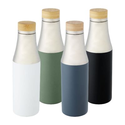 HULAN -Bouteille de 540 ml en acier inoxydable avec cuivre et isolation par le vide avec couvercle en bambou