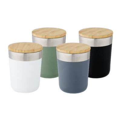 LAGAN -Gobelet de 330 ml en acier inoxydable avec isolation par le vide et couche de cuivre, avec couvercle en bambou