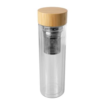 BAILEY -Bouteille à infusion en verre borosilicate de 400 ml avec couvercle en bambou