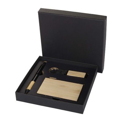 MINKA -Ensemble cadeau avec stylo bille en aluminium recyclé RCS, porte-clés et porte-cartes RFID