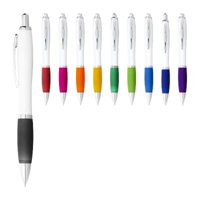 NASH -Stylo bille avec corps blanc et grip coloré (encre noire)
