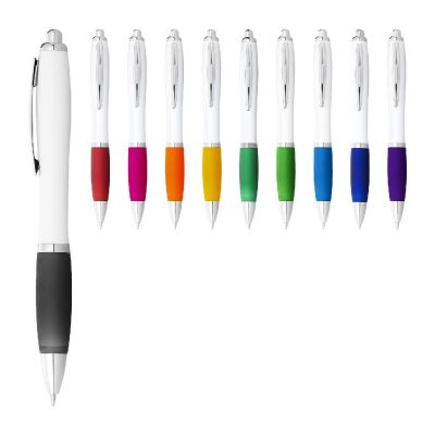 NASH -Stylo bille avec corps blanc et grip coloré (encre bleue)