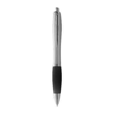 NASH -Stylo bille avec corps argenté et grip coloré (encre bleue)