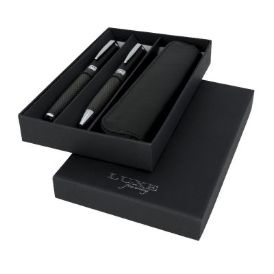 CARBON -Parure de stylos bille et roller avec étui (encre noire)