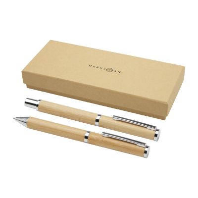 APOLYS -Coffret cadeau stylo bille et stylo roller en bambou (encre noire)