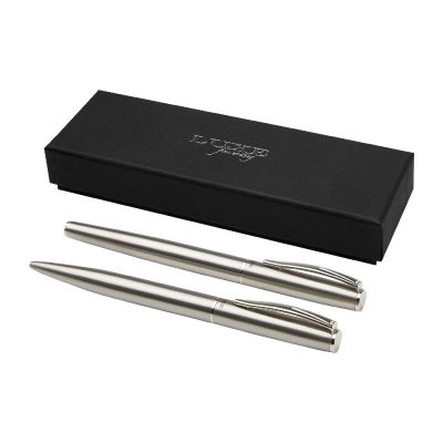 DIDIMIS -Ensemble de stylo bille et stylo roller en acier inoxydable recyclé (encre noire)