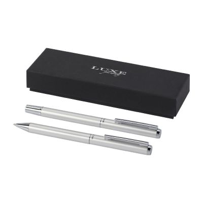 LUCETTO -Ensemble-cadeau stylo bille et stylo roller en aluminium recyclé (encre noire)