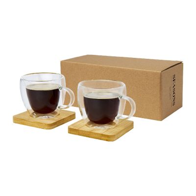 MANTI -Tasse 2 pièces en verre à double paroi de 100 ml avec sous-verre en bambou