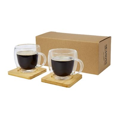 MANTI -Tasse 2 pièces en verre à double paroi de 250 ml avec sous-verre en bambou