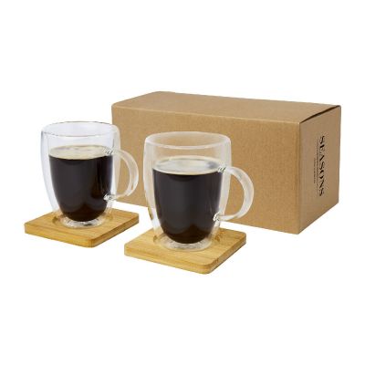 MANTI -Tasse 2 pièces de 350 ml à double paroi en verre avec sous-verre en bambou