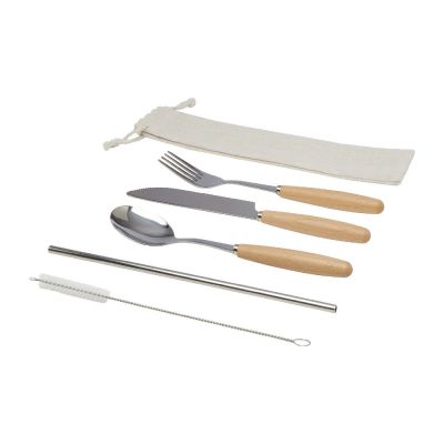 ROOT -Ensemble de couverts 5 pièces en acier inoxydable et bois de hêtre