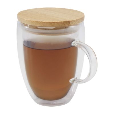 LEONA -Tasse en verre de 350 ml avec couvercle en bambou