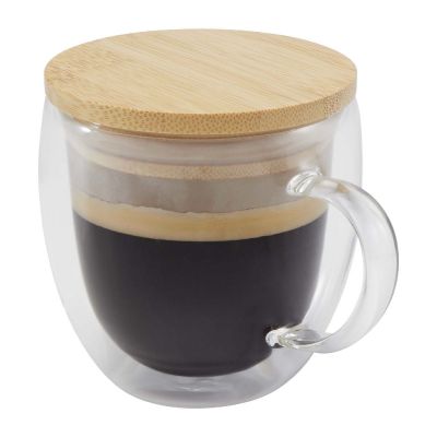 LENORA -Tasse en verre de 250 ml avec couvercle en bambou