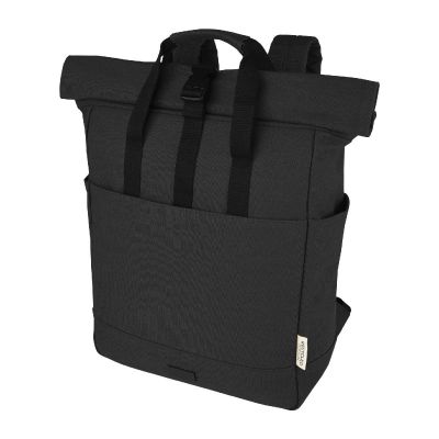JOEY -Sac à dos pour ordinateur portable de 15 L en toile recyclée GRS 15 pouces avec dessus enroulable