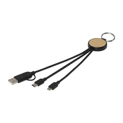 TECTA -Câble de recharge 6-en-1 en plastique recyclé/bambou avec porte-clés