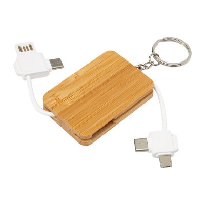 REEL -Câble de chargement porte-clés en bambou rétractable 6-en-1